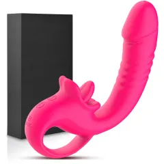 Rose colorway of the thrusting tongue licking vibrator