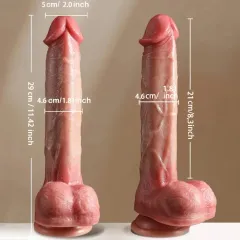 Realistic big dildo with dimension guide showing 29cm total and 21cm insertable length