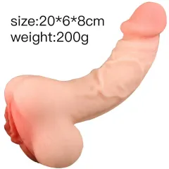 Size specification diagram showing 20cm length and 6cm width of the realistic dildo