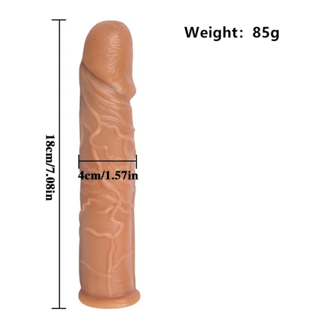 Firm tip of the realistic silicone penis extender sleeve highlighted in blue