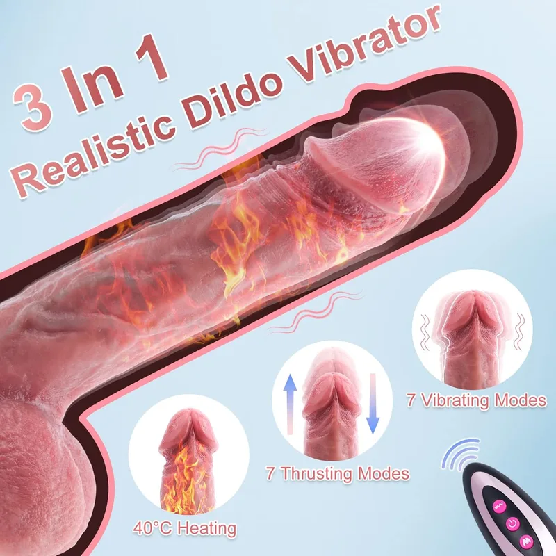 Realistic skin-tone thrusting dildo with remote control and curved textured shaft