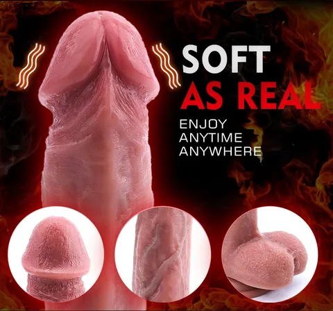 Soft flexible platinum cured silicone dildo bending to show realistic give