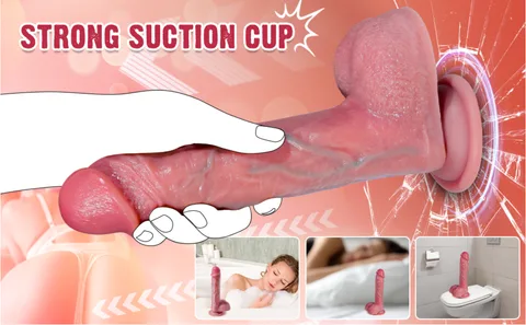 Dildo suction cup base mounting securely onto smooth shower tile surface