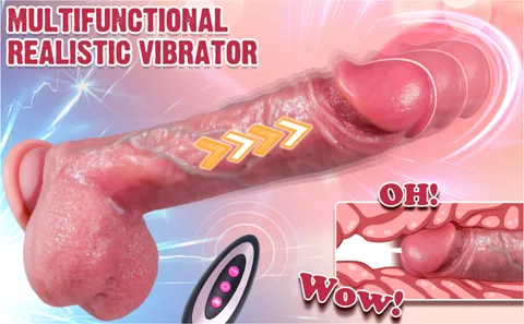 Realistic dildo generating powerful vibration across its platinum cured silicone shaft