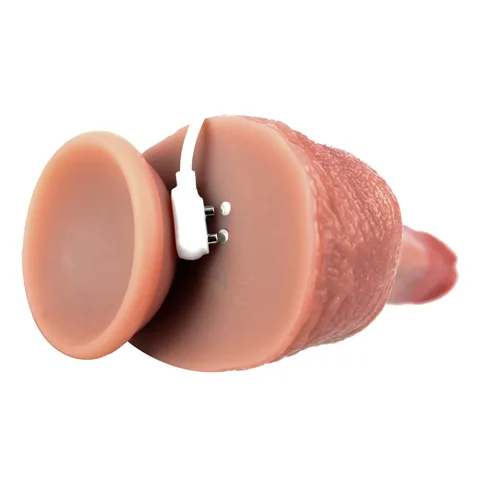 Close-up detail of the realistic thrusting dildo silicone finish