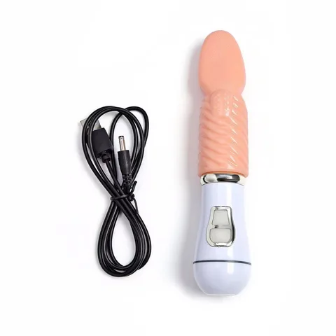 Realistic vibrating dildo with ribbed flesh-tone shaft and two-button white handle