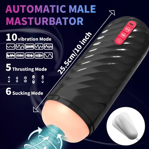 Jiehuo automatic male masturbator with vibration thrusting and suction in black