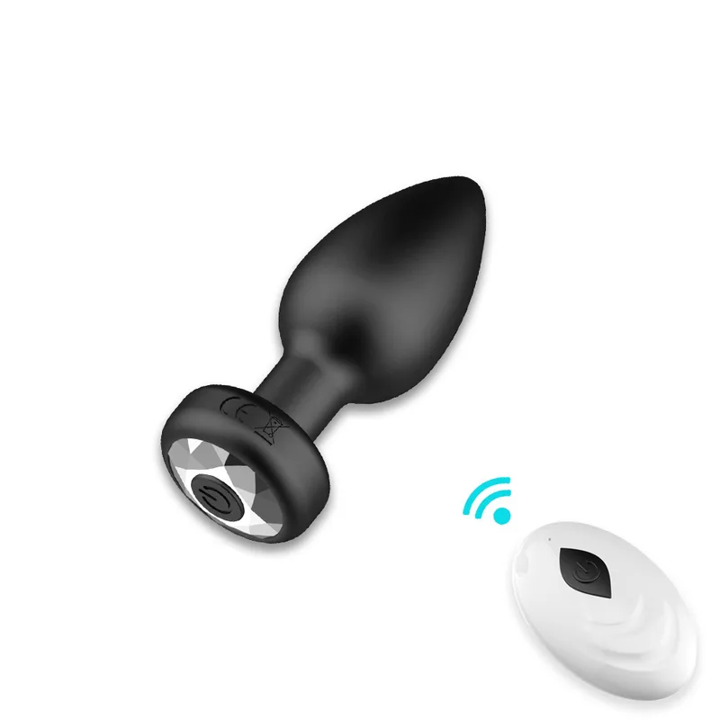 Black remote-controlled vibrating anal plug with wireless remote control