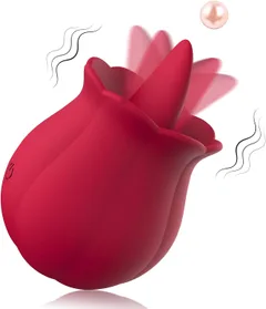 Red rose-shaped tongue licking vibrator with soft silicone petals