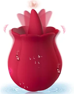 Rose licking vibrator shown compact in one hand for scale