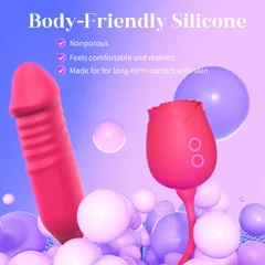 Body-safe silicone rose vibrator with body buttons and app control
