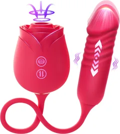 Rose sucking and thrusting vibrator in rose red with app control