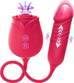 Rose Thrusting Sucking Vibrator with rose suction head and threaded telescopic arm