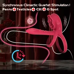 Rose cock ring curved stimulator arm pressing a penis with thickness and fifteen-degree fit details