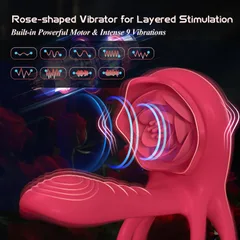 Rose-shaped cock ring vibrator head delivering layered clitoral stimulation