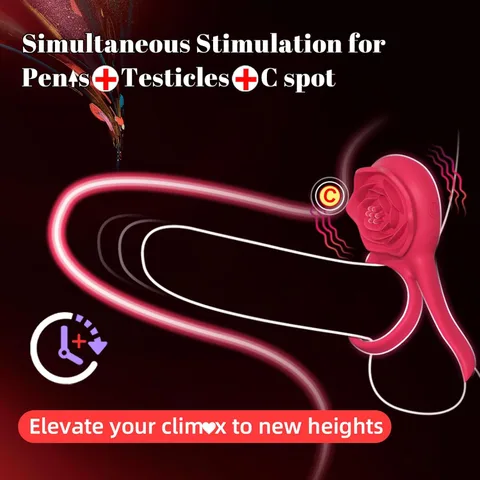 Red silicone cock ring designed for simultaneous penis and testicle stimulation