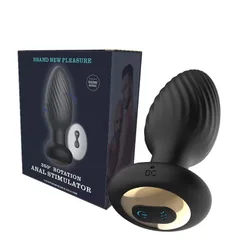 Black silicone 360 degree rotating anal plug with wireless remote control
