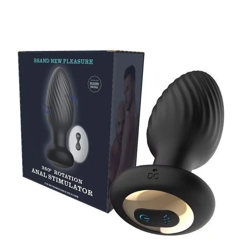 Black silicone 360 degree rotating anal plug with wireless remote control