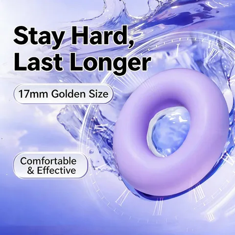 Purple silicone penis ring shown with its 17mm inner diameter for a firmer longer-lasting erection