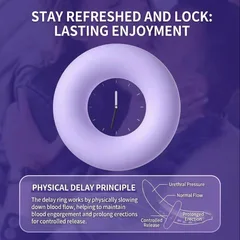 Delay ring specification image explaining how gentle pressure slows blood flow to prolong erections