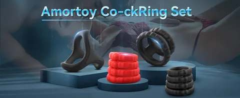 Two cock rings in black and red showing the color options side by side