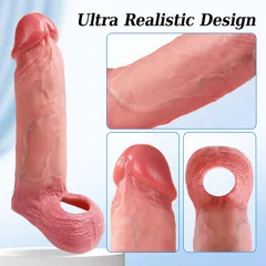 Soft elastic silicone penis sleeve showing flexible stretchy shaft and solid glans tip