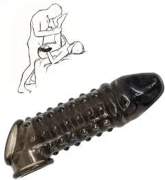 Spiked penis sleeve condom in translucent smoke TPE with soft spike texture