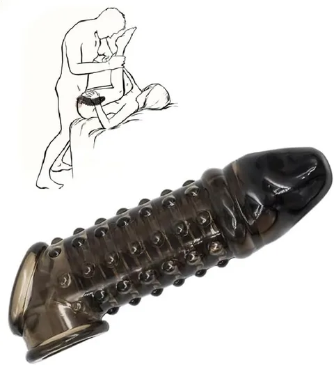 Spiked penis sleeve condom in translucent smoke TPE with soft spike texture