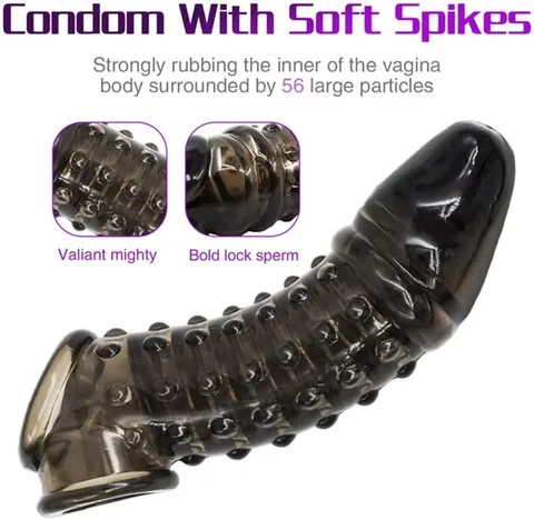 Labeled diagram of the spiked penis sleeve dimensions and features