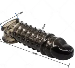 Spiked penis sleeve dimension chart showing the 47mm opening and 50mm diameter