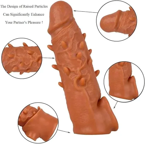 Close-up of raised studded particles along the shaft of the penis extender sleeve