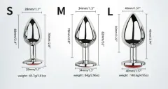 Anal plug size comparison chart showing small medium and large teardrop plugs