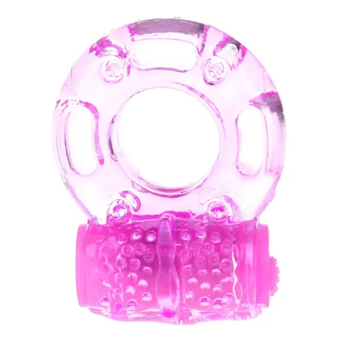 Textured jelly vibrating penis ring with dotted nubs and a bullet vibrator at the base