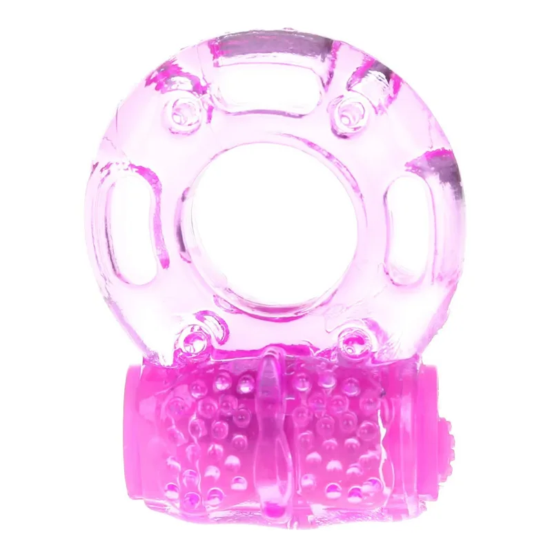 Textured jelly vibrating penis ring with dotted nubs and a bullet vibrator at the base