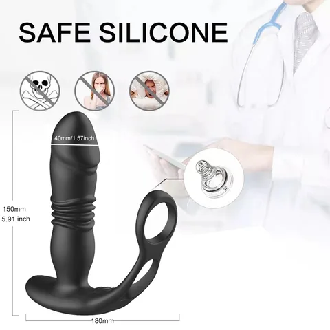 Size reference chart of the 180mm black anal vibrator with measurements in inches