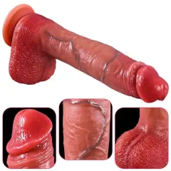 Red realistic dildo tip with pronounced glans shape