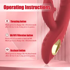 Three-in-one rabbit vibrator combining thrusting and mouth-bite modes