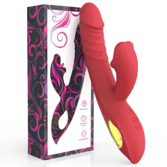 Alternate angle of the red rabbit vibrator showing the red lips head