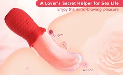 Vibrating tongue contacting the clitoris with the curved tip