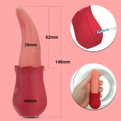 Dimension chart marking the tongue length and base width of the vibrator