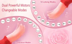 Dual motors with 10 vibration modes and 10 licking modes