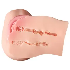 Realistic torso doll angled view showing the lower-body three-quarter profile