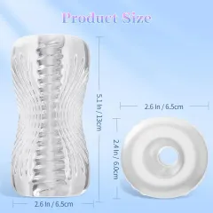 Size reference of the transparent masturbator sleeve showing its 5.1in length with dimensions