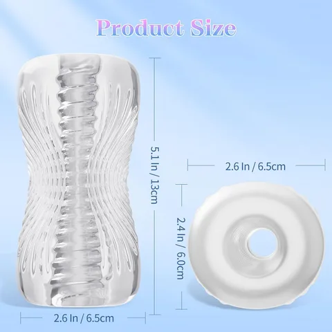 Size reference of the transparent masturbator sleeve showing its 5.1in length with dimensions