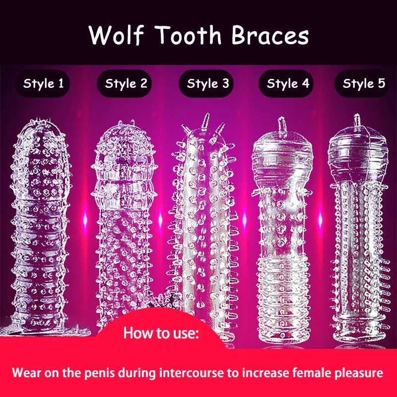 Transparent spiked penis sleeve with stud and rib texture along the full length