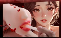 Fingertip pressing into the soft lips of the mouth opening