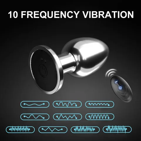 Metal vibrating anal plug with wireless remote control and magnetic charging cable