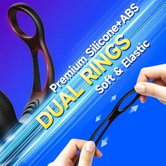 Dual soft and elastic cock rings on a premium silicone and ABS body that stretches to fit most sizes