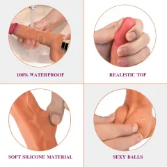 Detail of the realistic soft silicone shaft and curved thrusting head of the bath sex machine