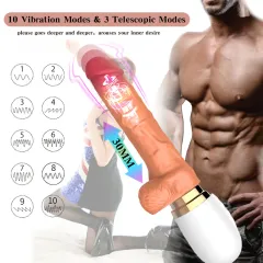Product specification chart listing 10 vibration modes, 3 thrusting modes and waterproof rating
